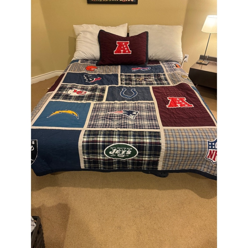 PB Teen NFL AFC Team Logo Patchwork Full Queen Quilt + Pillow Sham Football